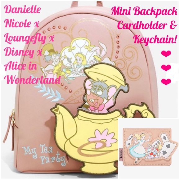 DANIELLE NICOLE LOUNGEFLY DISNEY ALICE IN WONDERLAND MINI BACKPACK CARDHOLDER +! - Picture 1 of 15
